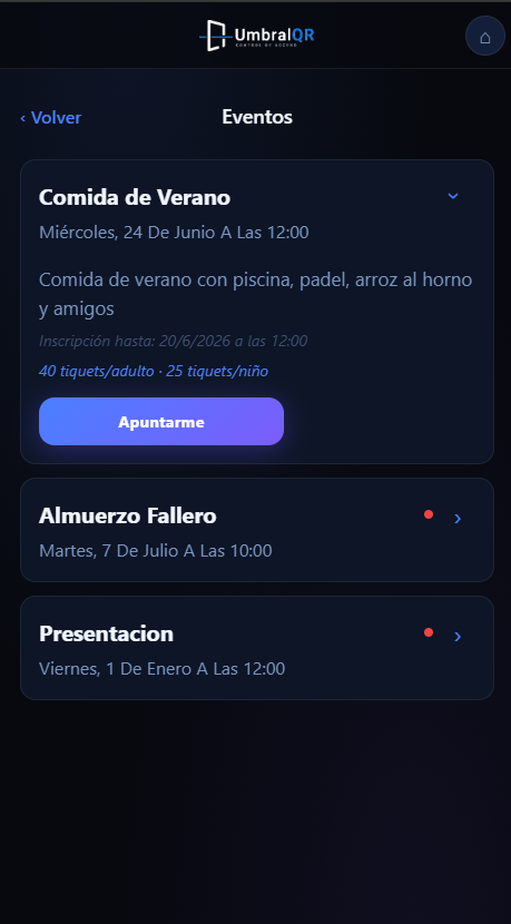 Pantalla de Eventos del Fallero
